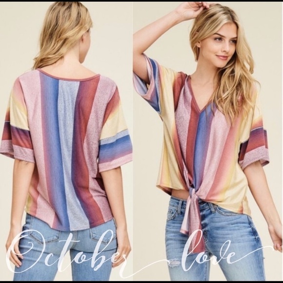 New! Sale 🔥Striped Front Knot Tie Soft Top - Picture 4 of 4